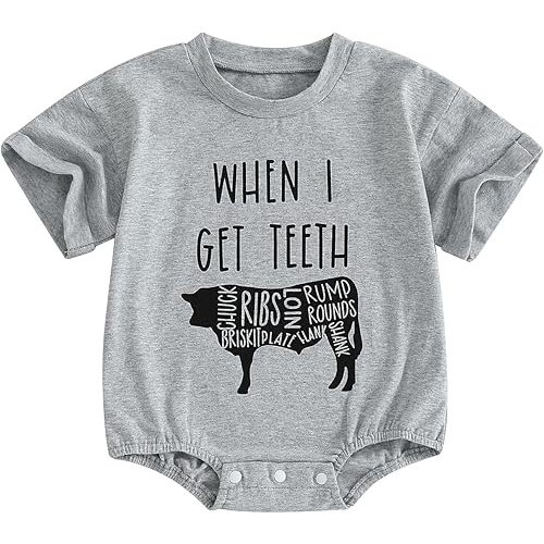 WZTYYDS Newborn Baby Boy Girl Bubble Romper Short Sleeve Oversized Letters Graphic Bodysuit One Piece Neutral Summer Clothes