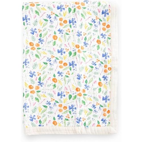 Little Unicorn Newborn Receiving Quilt | Ultra- Soft, Multi-Layered Muslin Fabric | Gift for Newborns & on-The-go (Mountain Bloom)