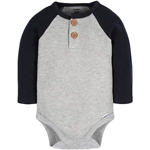 Gerber Baby Boys' Long Sleeve Henley Onesies (2 Pack)