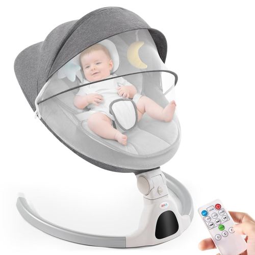 Jaoul Baby Swing for Infants - Electric Portable Newborn Bouncer With Bluetooth Touch Screen/Remote Control, Timing Function, 5 Speeds, 3 Seat Positions for Boys and Girls (Gray)