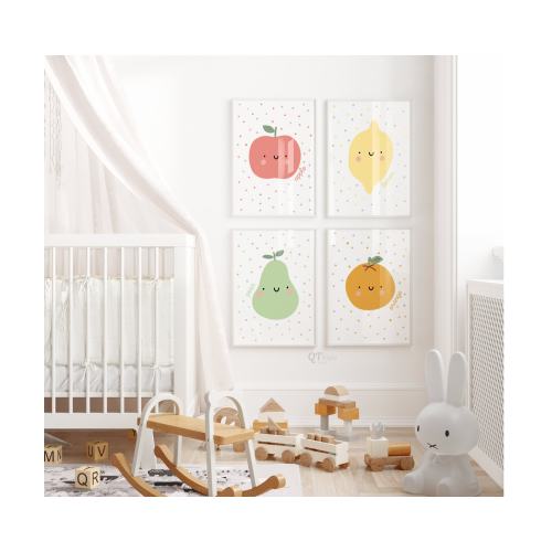Fruit Nursery Wall Art, Cute Fruit Art Prints, Kids Playroom Wall Decor, Apple Pear Lemon Printable Wall Art, Kids Room DIGITAL DOWNLOADS
