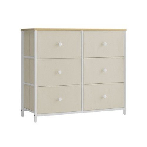 SONGMICS 6 Drawer Dresser for Bedroom Chest Closet Fabric with Metal Frame, Color: Camel yellow + cream white