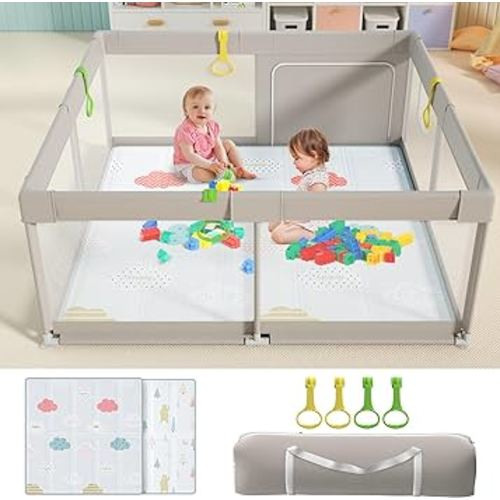 Uanlauo Baby Playpen with mat,Indoor & Outdoor Kids Play Pen with 0.4inch Playmat,Baby Fence Playpen, Kids Safe Play Center