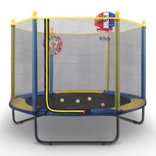 SUGIFT Kids Trampoline with Safety Enclosure Net & Basketball Hoop – Indoor Outdoor Mini Trampoline for Toddlers