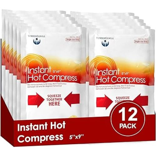 Instant Hot Compress - 12 Hot Packs for Pain Relief, Sore Muscles, Muscle Spasms, and Joint Stiffness