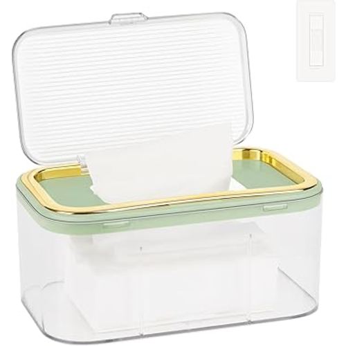 Baby Wipes Dispenser, Holder Container Large Capacity Keep Wipes Fresh & Easy to Open (Gold+Green)