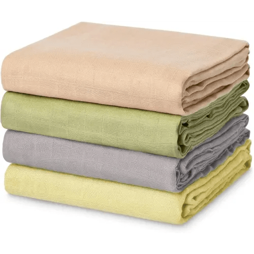 Momcozy Muslin Swaddle Blanket, 4-Pack Large 47 x 47 Inches Breathable Unisex Baby Blankets, Soft and Skin-Friendly Swaddling Receiving Blankets for Baby Boy & Girl, Light Yellow