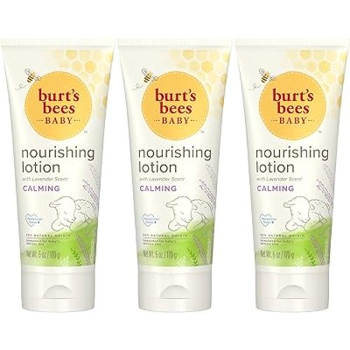 Burt's Bees Baby Nourishing Lotion with Lavender, Calming Baby Lotion, Pediatrician Tested, 99% Natural Origin, 6 Ounces, Pack of 3, Package May Vary