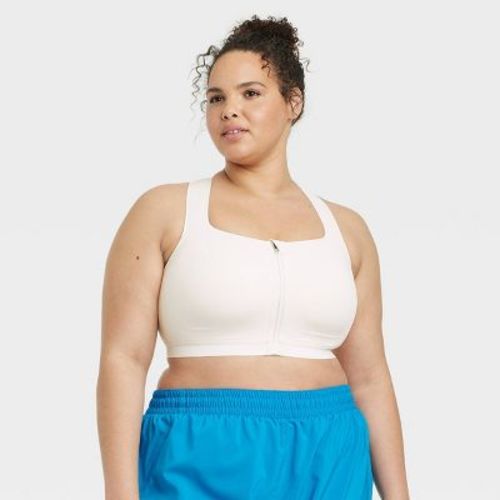 Women's Sculpt High Support Zip-front Sports Bra - All In Motion™ Cream 40d: Recycled Polyester, Spandex, Adjustable Straps
