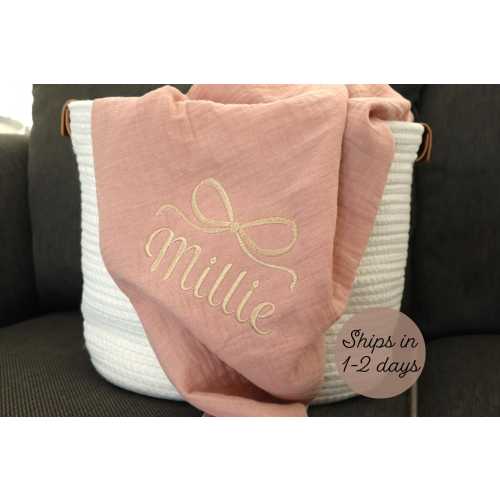 Personalized Bow Embroidered Baby Girl Swaddle Bow Coquette Receiving Blanket personalized baby gift