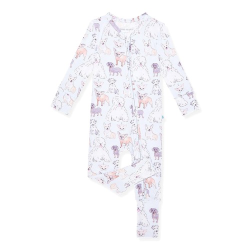 Gatsby Pup Print Fitted Convertible Footie Pajamas, 3-6M
