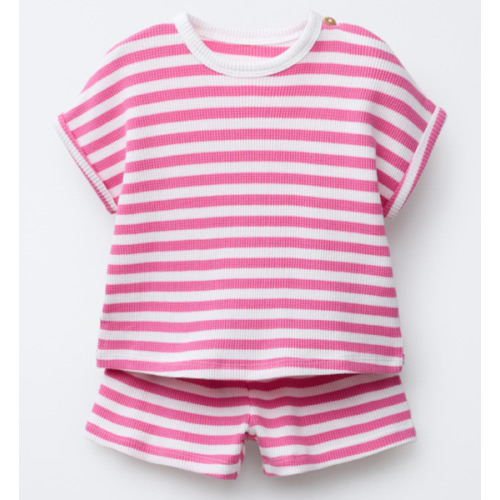 STRIPED WAFFLE T-SHIRT AND BERMUDA SET - Pink | ZARA United States