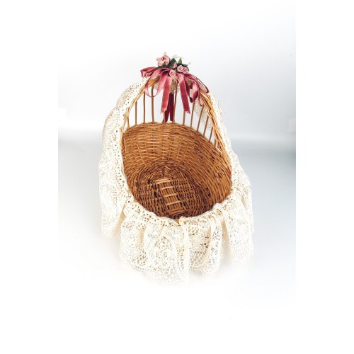 Vintage Wicker Basket Crib Basinet, Lace Bows, Baby Doll, Baby Girl, Decor Baby Nursery, Boho Decor, Bohemian Rattan, Photo Shoot Prop