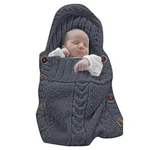 XMWEALTHY Newborn Baby Wrap Swaddle Blanket Knit Sleeping Bag Receiving Blankets Stroller Wrap for Baby(Black Grey) (0-6 Month)