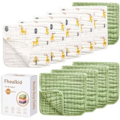 Muslin Burp Cloths Sets Newborn Baby Boy Essentials Must Haves 100% Cotton 10 Pack 22" X 10",6-Layer Baby Bibs & Burp Cloths for Baby Drool and Messes - Soft, Safe & Gentle for Boys & Girls Multi