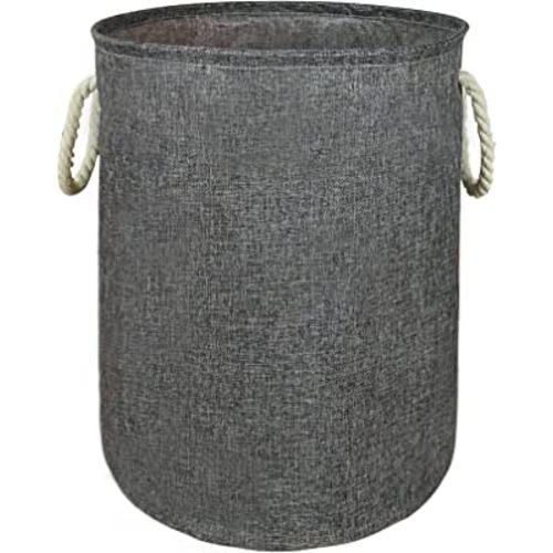 Round Laundry Basket Waterproof Canvas Large Clothes Basket Laundry Hamper with Handles Cute Cartoon Kids Nursery Hamper for Kids Room Toy Storage (grey)