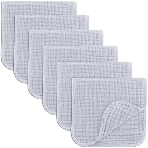 Comfy Cubs Muslin Burp Cloths Set Large 100% Cotton Hand Washcloths for Babies, Baby Essentials 6 Layers Extra Absorbent and Soft Boys & Girls Baby Bibs & Burp Cloths Set (Slate, 6-Pack, 20" X10") - 6-Pack 20"X10"