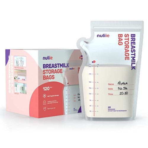 Nuliie 120 Pcs Breastmilk Storage Bags, 8 OZ Breast Milk Storing Bags, Milk Storage Bags with Pour Spout for Breastfeeding, BPA Free, Self-Standing Bag, Space Saving Flat Profile - 120 Count (Pack of 1)