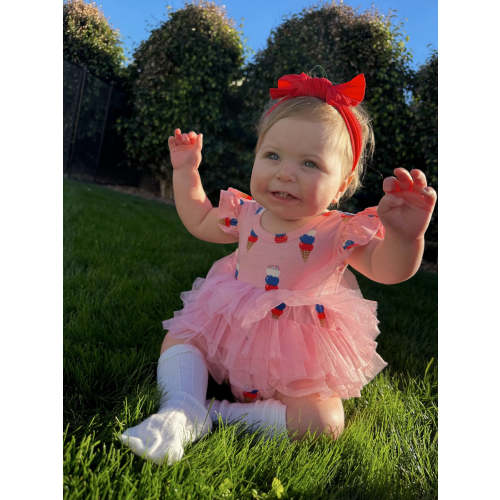 Ruffle Sleeve Tutu Bodysuit, Pink Ice Cream