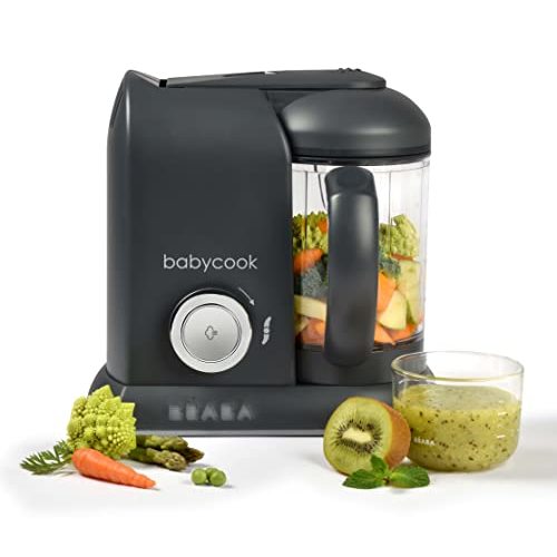 BEABA Babycook Solo 4 in 1 Baby Food Maker, Baby Food Processor, Steam Cook and Blender, Large Capacity 4.5 Cups, Cook healthy baby food at Home, Dishwasher Safe, Charcoal