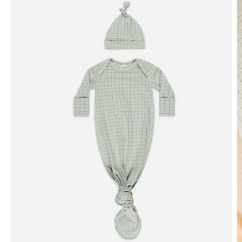 Knotted Baby Gown + Hat Set || Sage