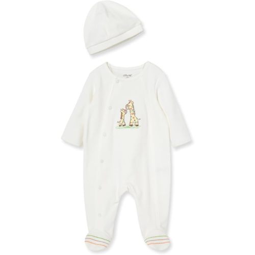 Little Me Gender Neutral Clothes for Baby 2-Piece 100% Cotton Scratch-Free Tag Footie Sleeper and Cap Sets, Preemie to 9M