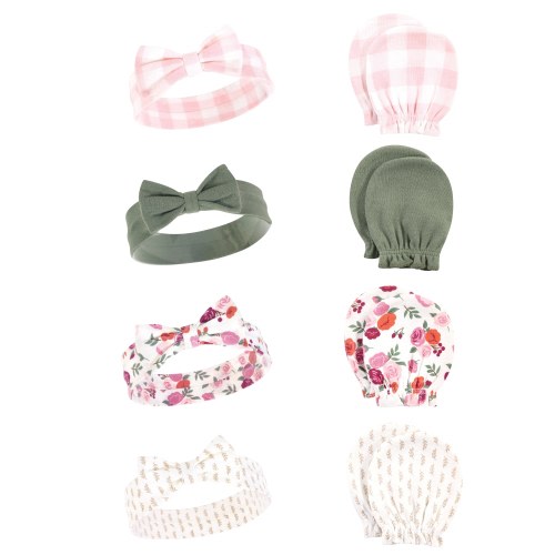 Hudson Baby Infant Girl Cotton Headband and Scratch Mitten Set, Fall Floral, 0-6 Months - Fall Floral