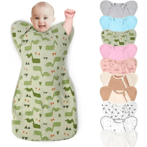 3-Way Wearable Swaddle Blankets Sleep Sacks with Arms Up, Hands Up Sleeping Sack Easy Diaper Changing Sleeping Bag for Baby Boy Girl Newborns Transitions to Arms-Free Calms Startle Reflex