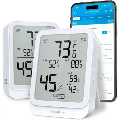 GoveeLife Hygrometer Thermometer H5104 2Pack, Bluetooth Room Temperature Monitor with APP Alert and 2 Years Date Storage Export, Remote LCD Digital Hygrometer Indoor Humidity Meter, Greenhouse