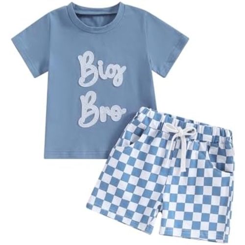 Toddler Baby Boy Clothes Summer Short Sleeve Letter Shirt Plaid Shorts Big Brother Little Brother Matching Outfits