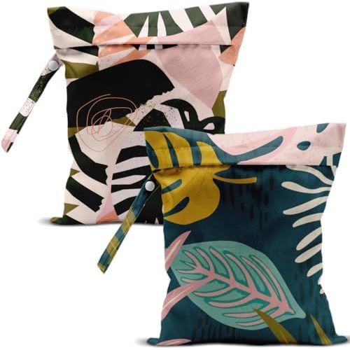 2 Pcs Wet Bag, Waterproof Wet Dry Bag, Small Laundry Bag, for Swimsuit, Pool, Travel, Beach, Diapers, Dirty Yoga Gym Clothes, Makeup Bags for Travel, Tropical Palm Leaves Decor Jungle