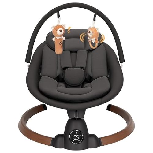 Baby Swing for Infants, Electric Baby Swing with Bluetooth, Portable Infant Swing with 5 Speeds, 10 Songs, 5-Point Harness & Remote Control, for Newborns Infants Indoor Outdoor Use (Black)