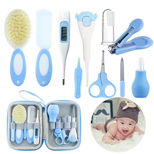 ZELINYE Baby Care Kits,Baby Grooming Kit,10 in 1 Newborn Essentials Must Haves,Baby Nail Clippers Baby Brush Baby Comb Earpick Nose Cleaning Tool Baby Nail File Nursing Baby Kit (Blue)