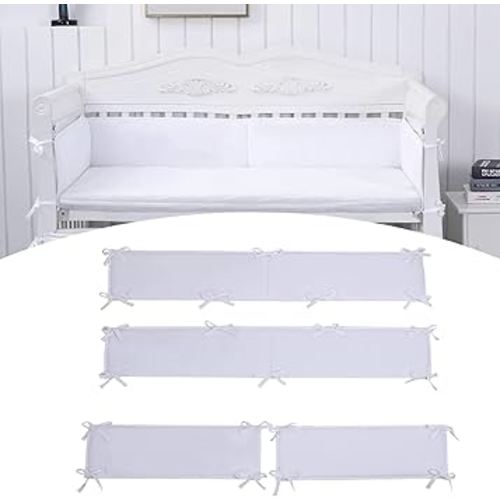 Baby Padded Cushioned Liners Crib Anticollision Pads, 4 Insides Breathable Cushioned Pads for Boys Girls (YY-White)
