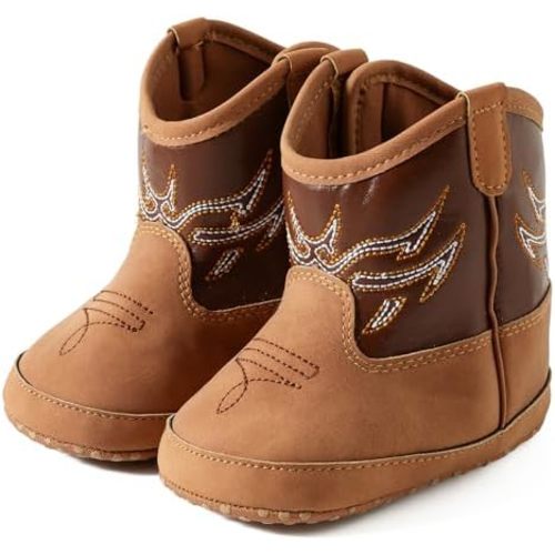 Jastore Baby Boys Girls Cowboy Boots Infant Western Booties Toddler Soft Sole Non-Slip First Walker Crib Shoes