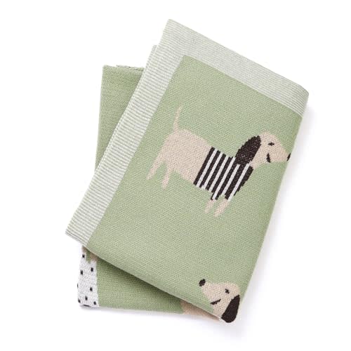 Loyfoky Baby Blanket 100% Cotton Dachshund Puppy Dog Soft Receiving Swaddle Blankets for Newborns Boy Girl Green 40x30in