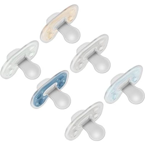 Dr. Brown's Advantage One-Piece Silicone Baby Pacifier, Fully Symmetrical Soother, Blue,/Blue/Gray/Green/Gray/Tan, 0-6m, BPA Free, 6 Pack