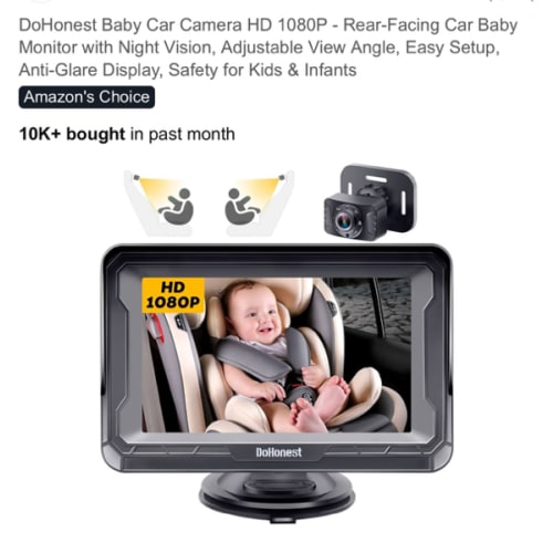 DoHonest Baby Car Camera HD 1080P - Rear-Facing Car Baby Monitor with Night Vision, Adjustable View Angle, Easy Setup, Anti-Glare Display, Safety for Kids & Infants