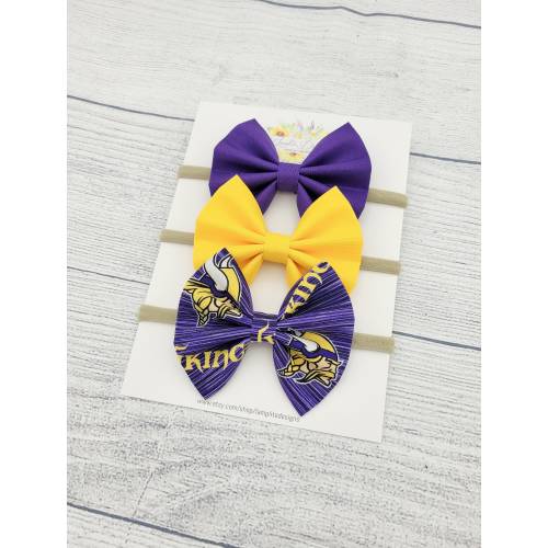 Minnesota Vikings set of 3 fabric hair bows - purple hair bows -  football bow - baby shower gift - toddler child - clips or headbands
