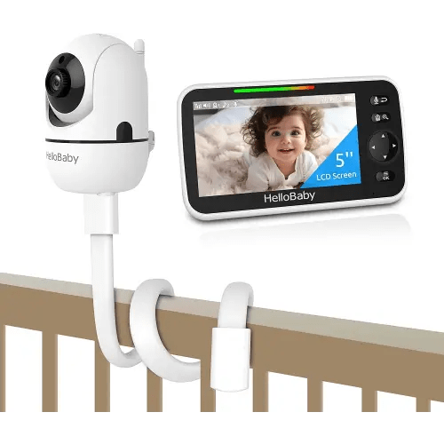 HelloBaby Wall Mounted Baby Monitor No WiFi, 5''Sreen with 30-Hour Battery, Baby Monitor with Camera and Audio, Hello Baby Monitor with Mount