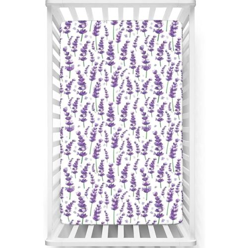 Lavender Themed Fitted Crib Sheet,Standard Crib Mattress Fitted Sheet Soft & Stretchy Fitted Crib Sheet - Baby Crib Sheets for Girl or Boy,28“ x52“,Violet White Green