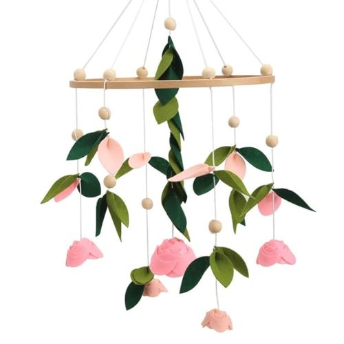Flower Mobile for Crib - A Beautiful Felted Handmade Rose Mobile for Crib with Pink and White Flowers