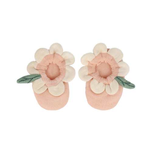 peach daisy baby booties