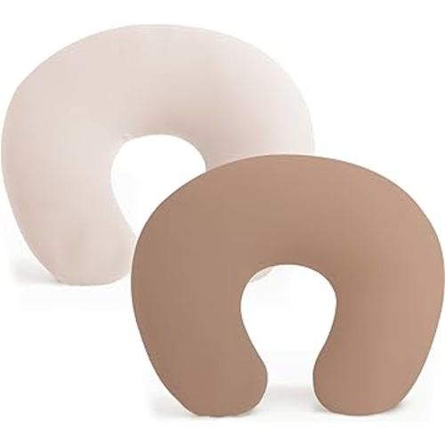 Konssy 2 Pack Nursing Pillow Covers, Stretchy and Soft Nursing Cover for Breastfeeding Pillows, Pillow Slipcover for Baby Girls Boys Newborn (Beige,Brown)