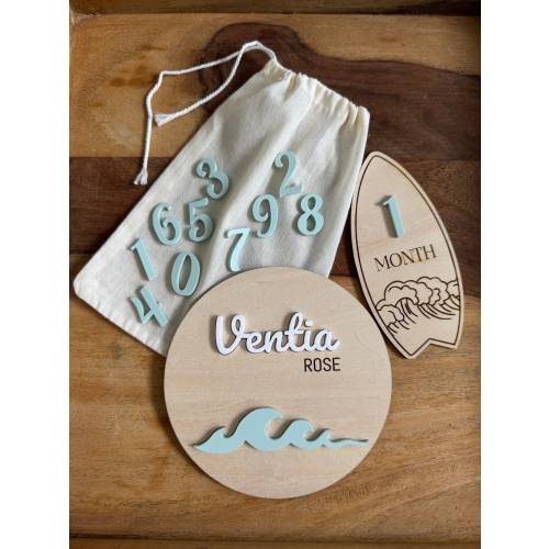 Ocean Birth Announcement and Surfboard Milestone Marker / Ocean Theme Nursery Decor / Ocean Baby Shower Gift / Surfer Baby Gift / Ocean Wave
