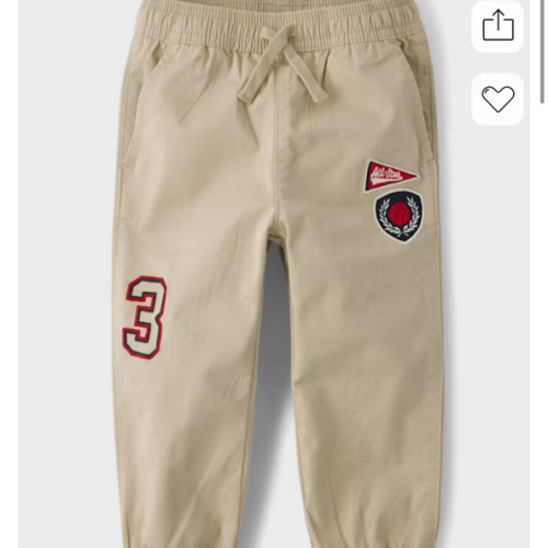 Baby And Toddler Embroidered Varsity Pull On Jogger Pants - TAN | The Children's Place