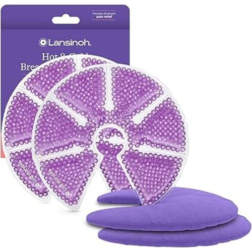 Lansinoh Breast Therapy Packs, Hot and Cold Breast-Pads with 2 Soft Covers, Postpartum Essentials for Nipple Pain Relief, Mastitis, Engorgement, Support for Breastfeeding and Pump Aid, 2 Pack