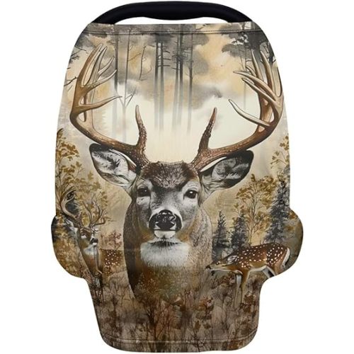 Youngerbaby Deer Hunting Baby Nursing Cover for Breastfeeding Stretchy Breastfeeding Cover Lightweight Baby Shower Present Breast Feeding Cover Ultra Soft Breathable Carseat Cover
