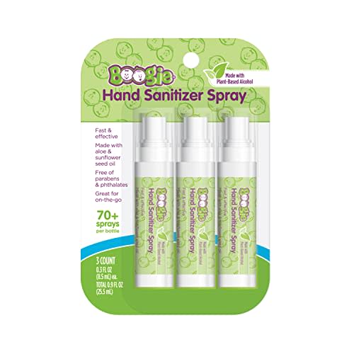 Kids Hand Sanitizer Spray by Boogie for Babies &Toddlers, Great for Diaper Bags and Backpacks, Plant Based Alcohol, Made With Aloe & Sunflower Seed Oil, 3 Count (Pack of 1)