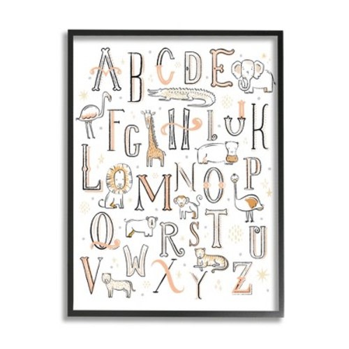Stupell Industries Nursery Animal Alphabet Chart Soft Orange White Black Framed Giclee, 11 x 14
